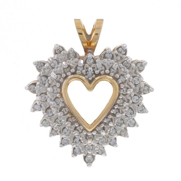 Yellow Gold Diamond Heart Pendant - 14k Round Brilliant .50ctw Love Wreath